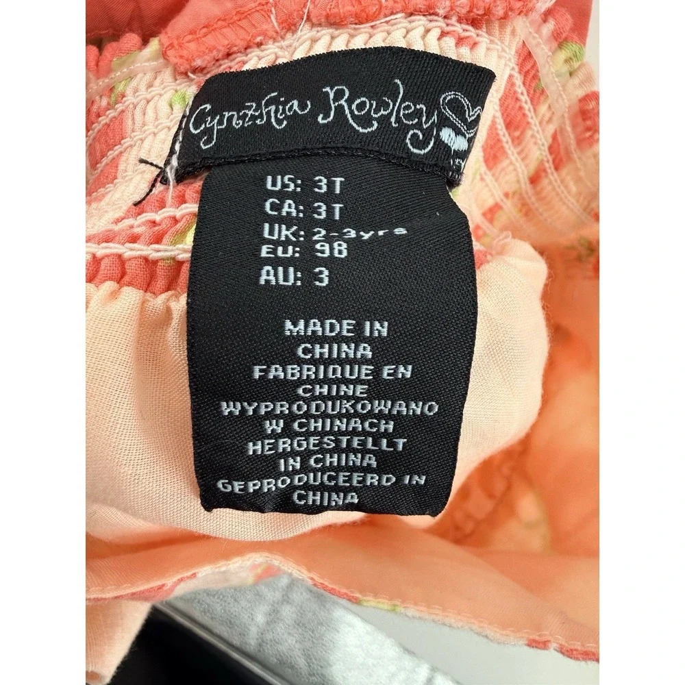 Cynthia Rowley Girls Sun Dress Peach Strawberries Cotton‎ Cottagecore 3T